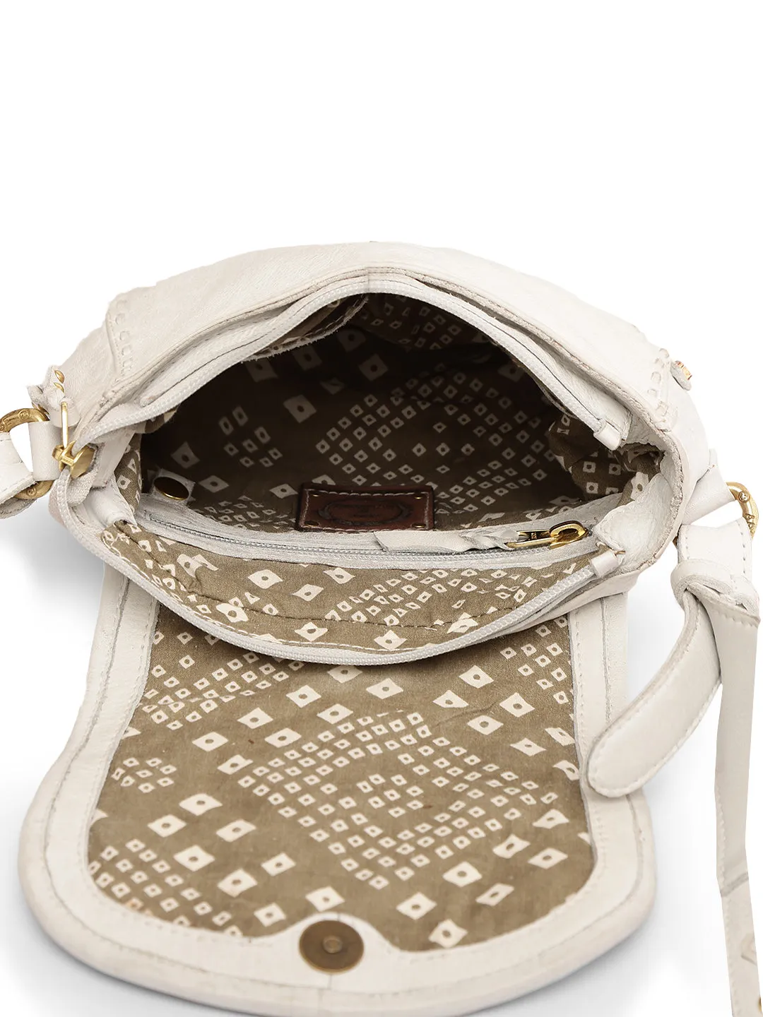 Floral Bliss: White Leather Crossbody bag with Colorful Flower Embroidery