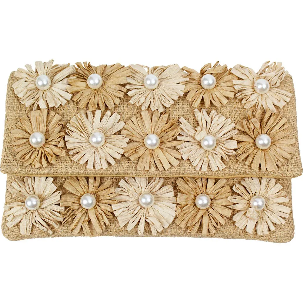 Flower Pearl Jute Clutch Bag