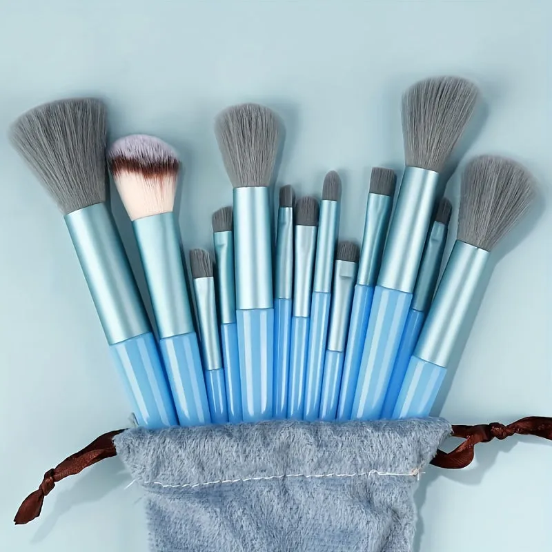 Fluffy Makeup Brush Set with Sponge & Bag