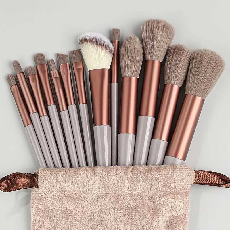 Fluffy Makeup Brush Set with Sponge & Bag