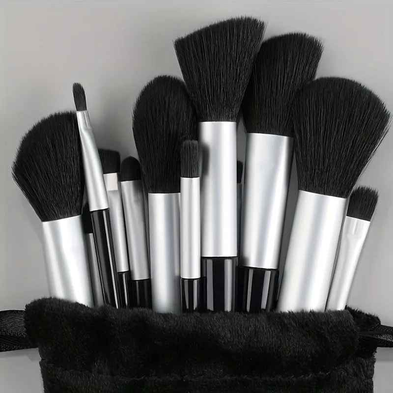 Fluffy Makeup Brush Set with Sponge & Bag