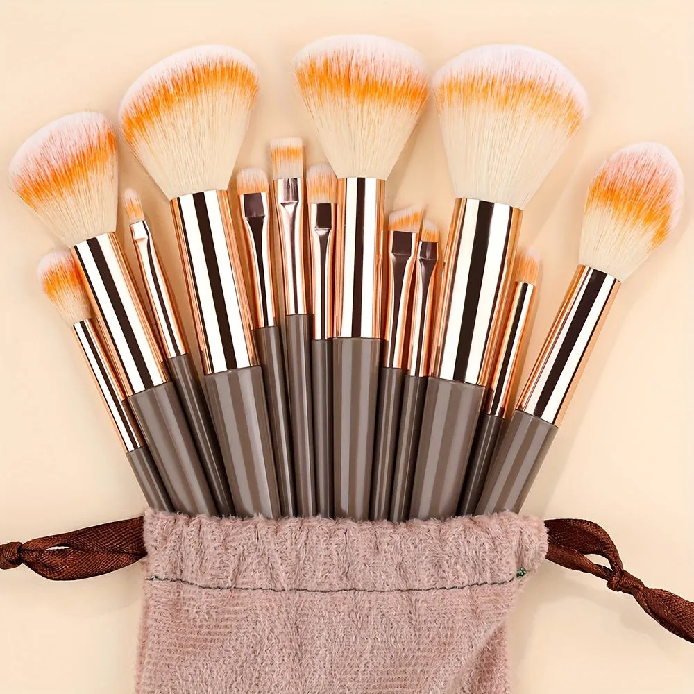 Fluffy Makeup Brush Set with Sponge & Bag