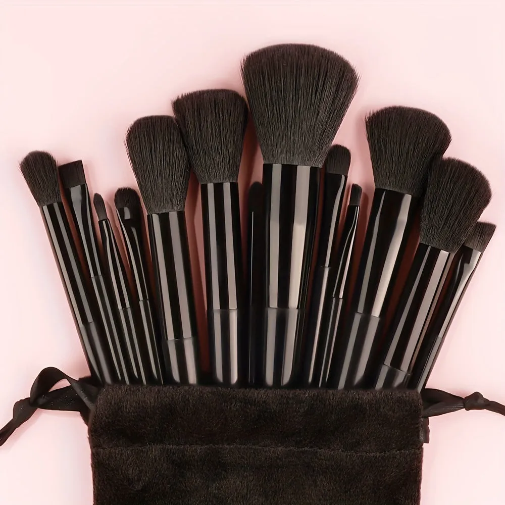 Fluffy Makeup Brush Set with Sponge & Bag