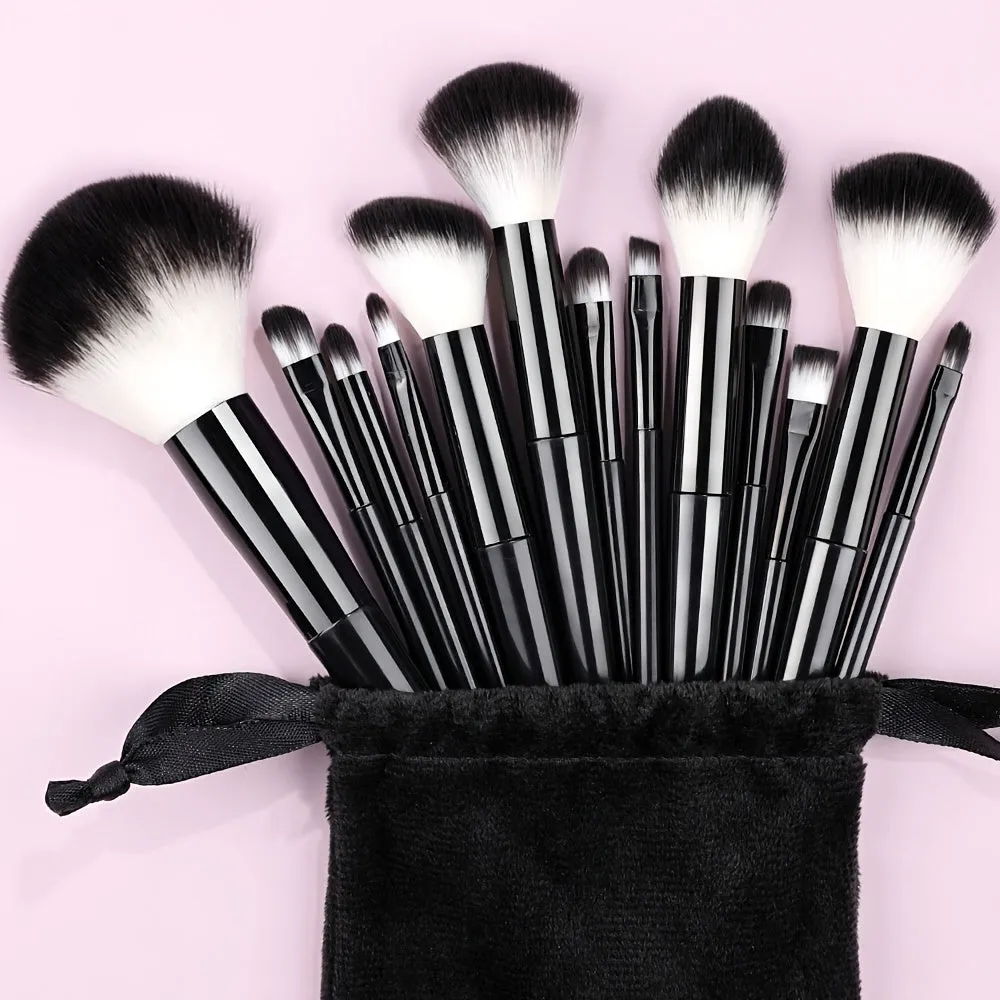 Fluffy Makeup Brush Set with Sponge & Bag