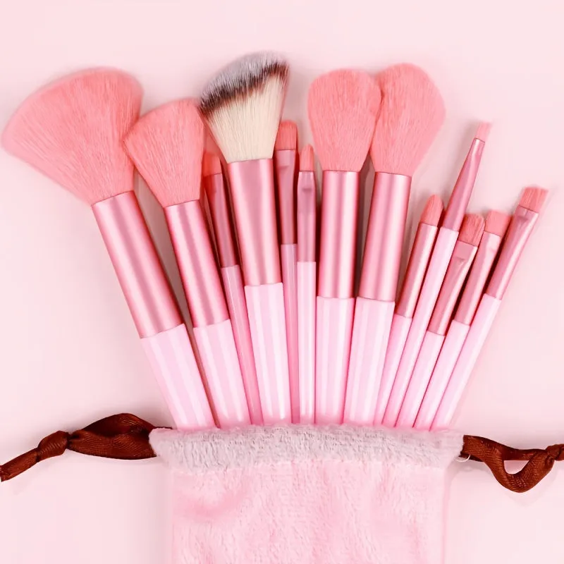 Fluffy Makeup Brush Set with Sponge & Bag