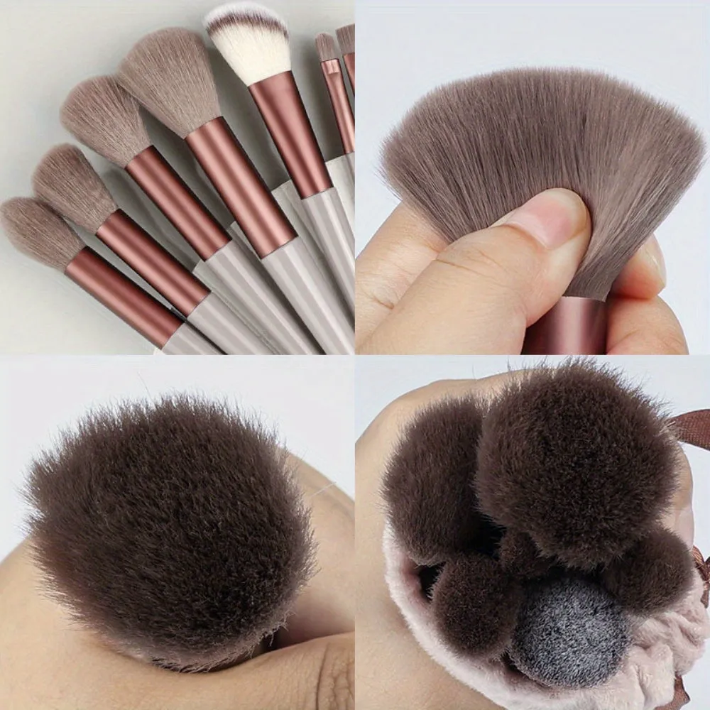 Fluffy Makeup Brush Set with Sponge & Bag