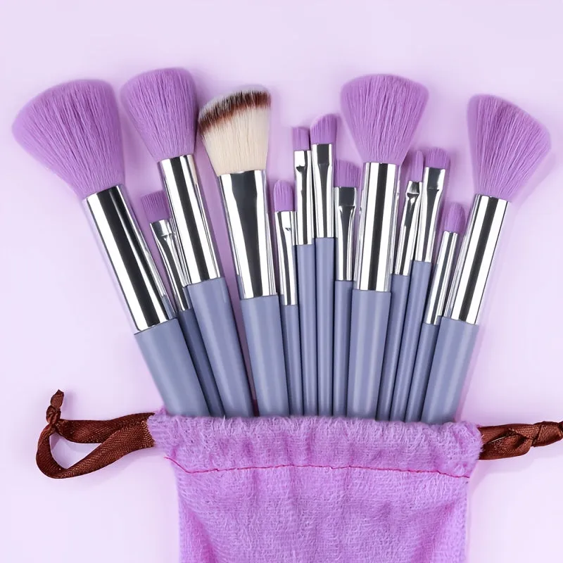 Fluffy Makeup Brush Set with Sponge & Bag