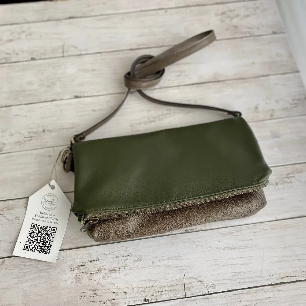 Foldover Clutch in Olive, Smoke
