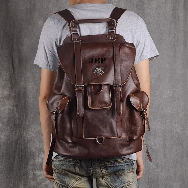 Full Grain Leather Backpack Unisex School Backpack 15.6'' Laptop Backpack Weekender Backpack NP03