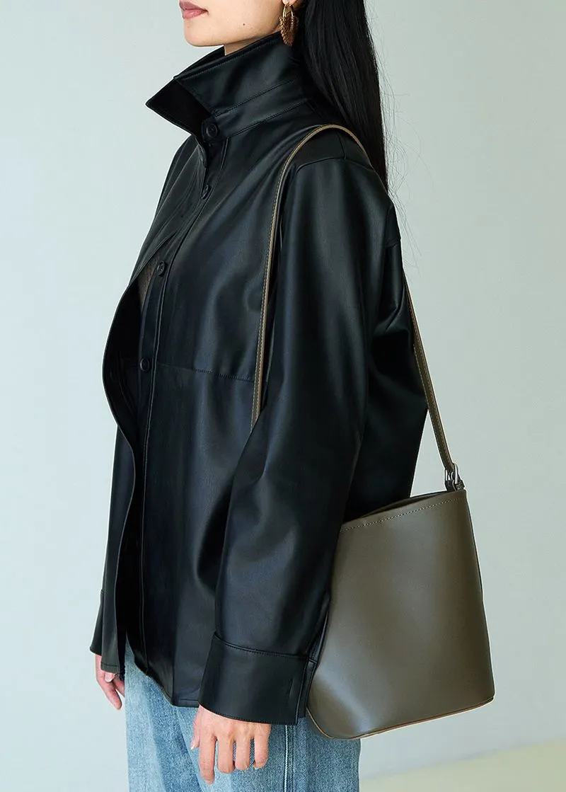 Genuine Leather Bucket Bag