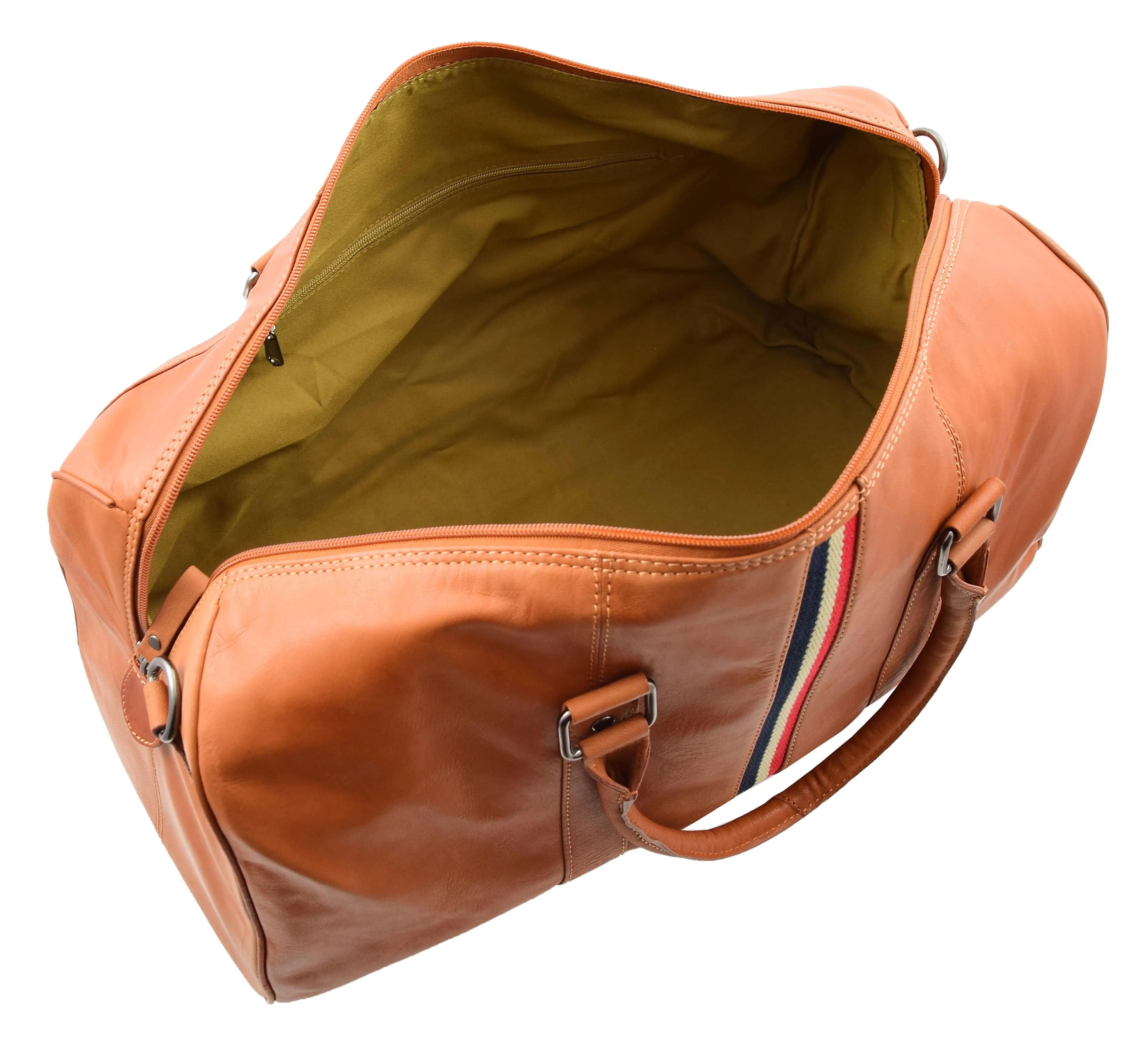 Genuine Leather Holdall Sports Weekend Travel Duffle Bag Miami Cognac