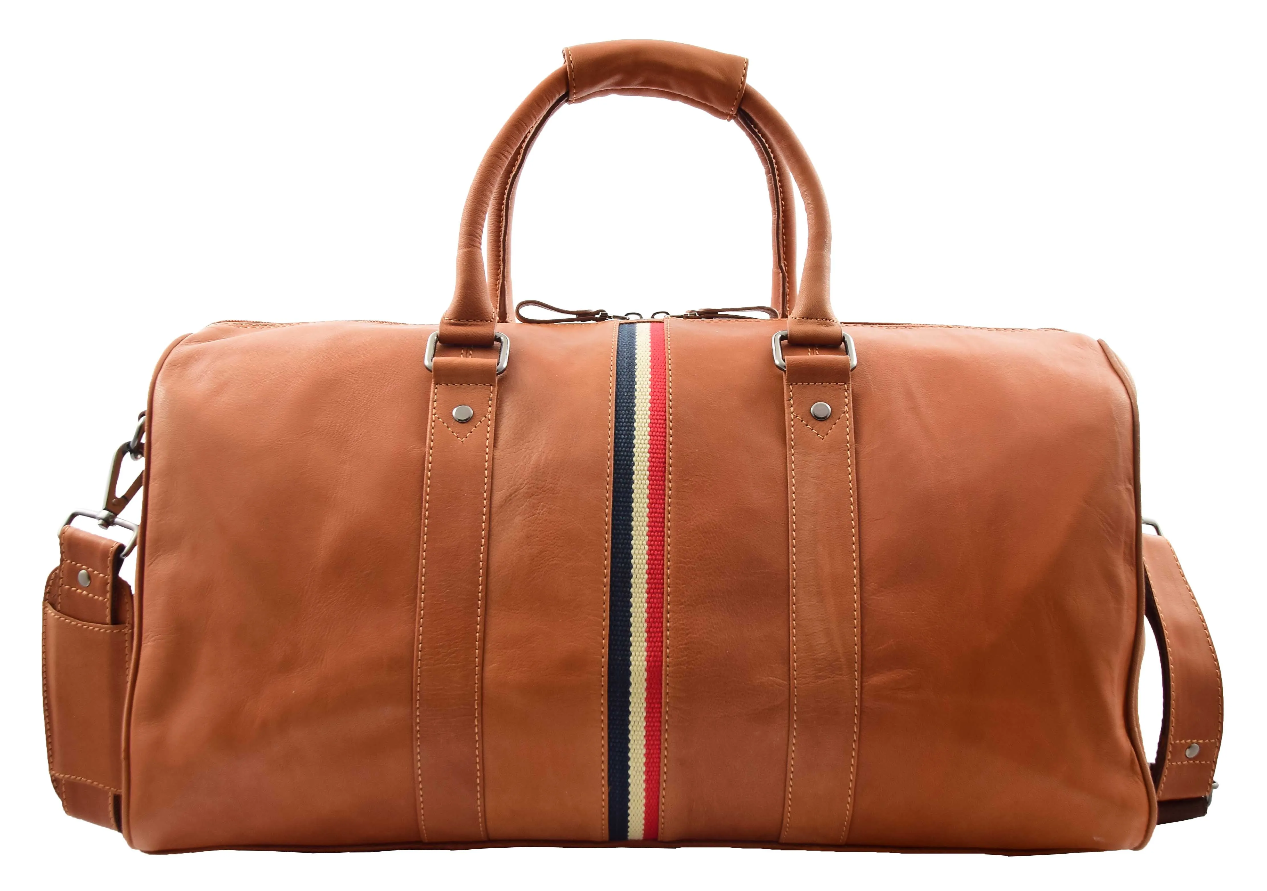 Genuine Leather Holdall Sports Weekend Travel Duffle Bag Miami Cognac