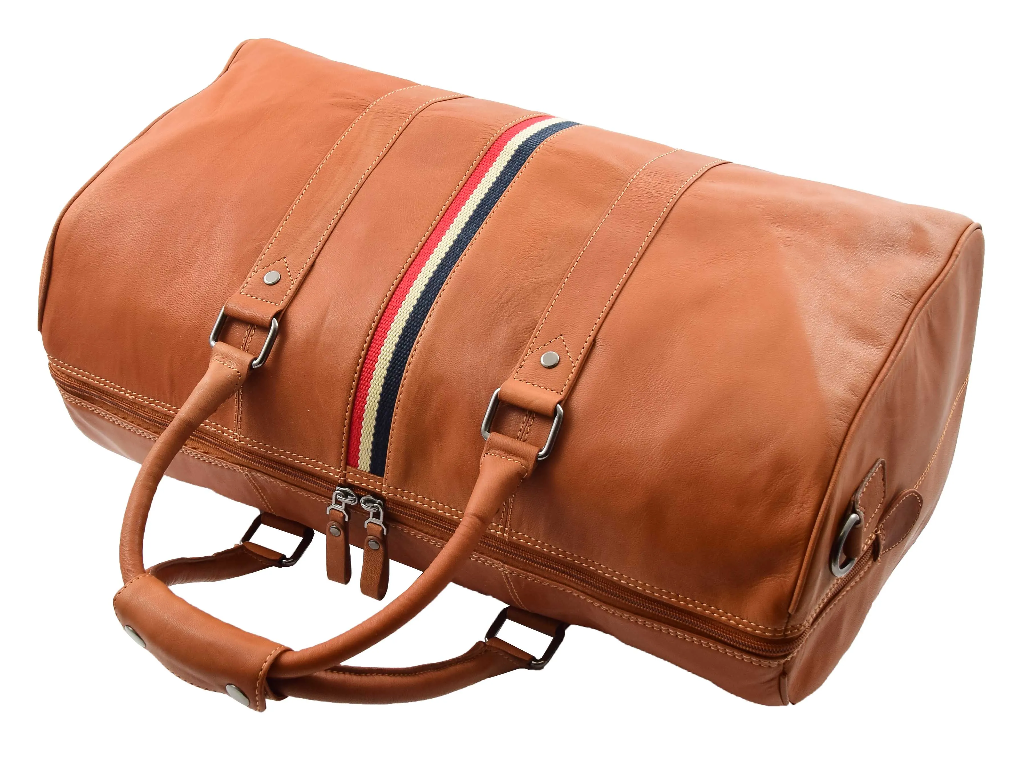Genuine Leather Holdall Sports Weekend Travel Duffle Bag Miami Cognac
