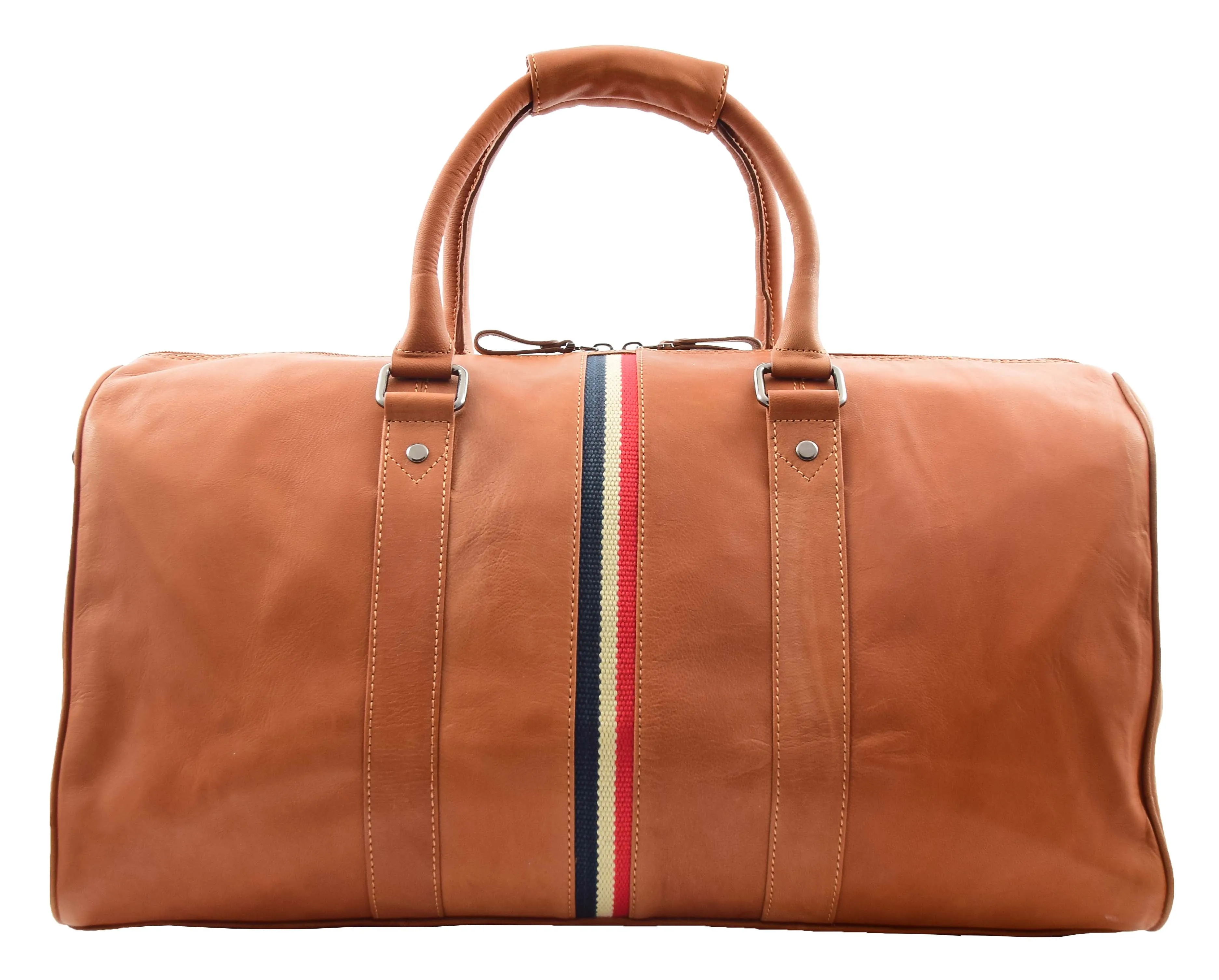 Genuine Leather Holdall Sports Weekend Travel Duffle Bag Miami Cognac
