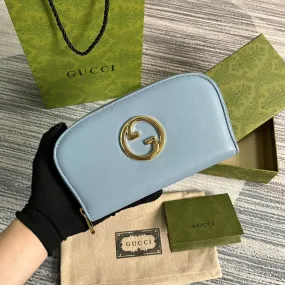 GG BLONDIE 21 FULL ZIP WALLET IN BLUE PASTEL CALFSKIN