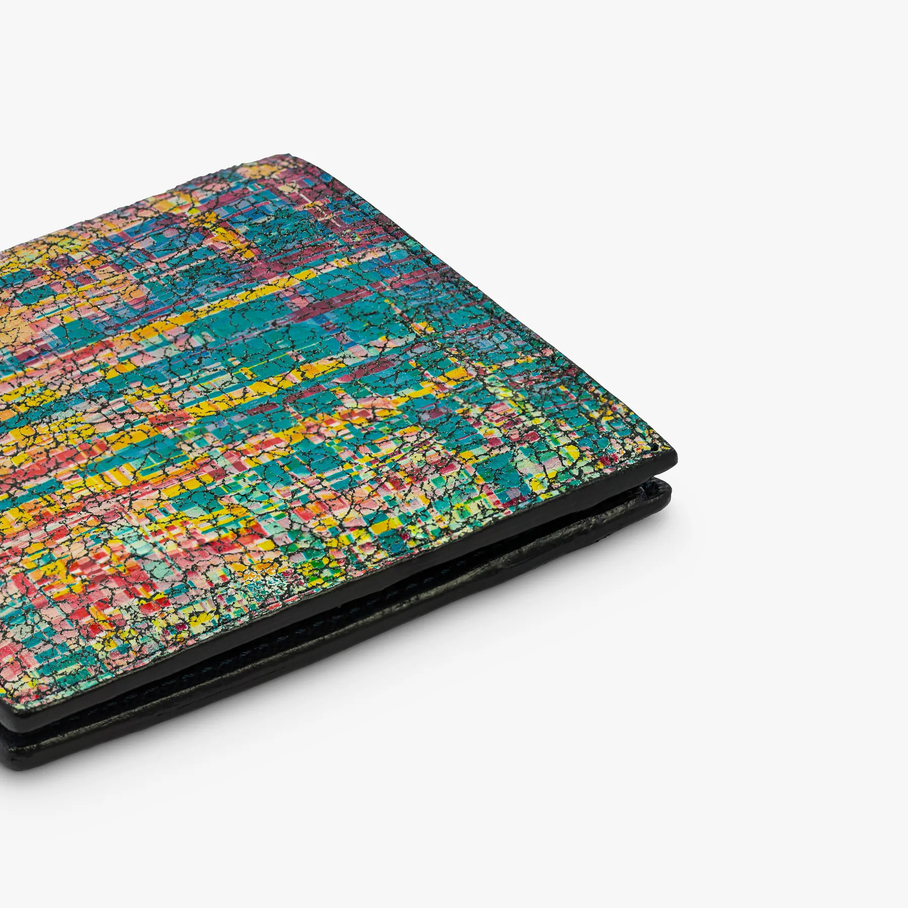 Graffiti Colorama bifold wallet in blue and multicolour leather