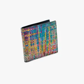 Graffiti Colorama bifold wallet in blue and multicolour leather