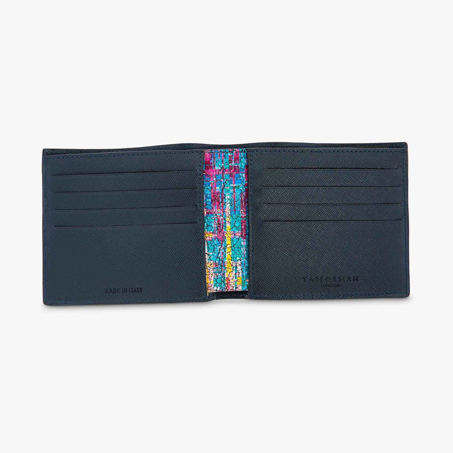 Graffiti Colorama bifold wallet in blue and multicolour leather