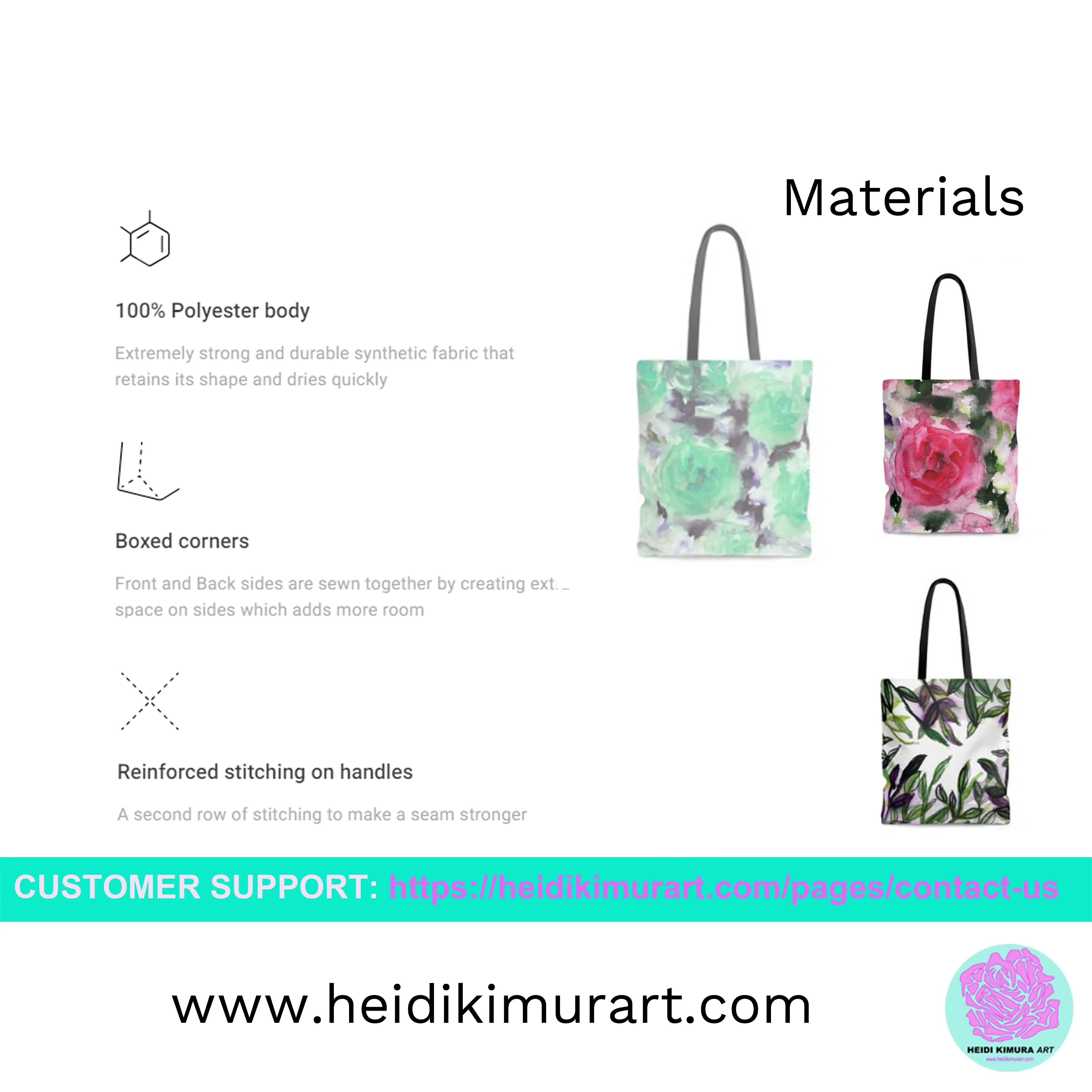 Green Red Rose Tote, Flower Floral Designer S, M, L Size Premium Tote Bag - Made in USA