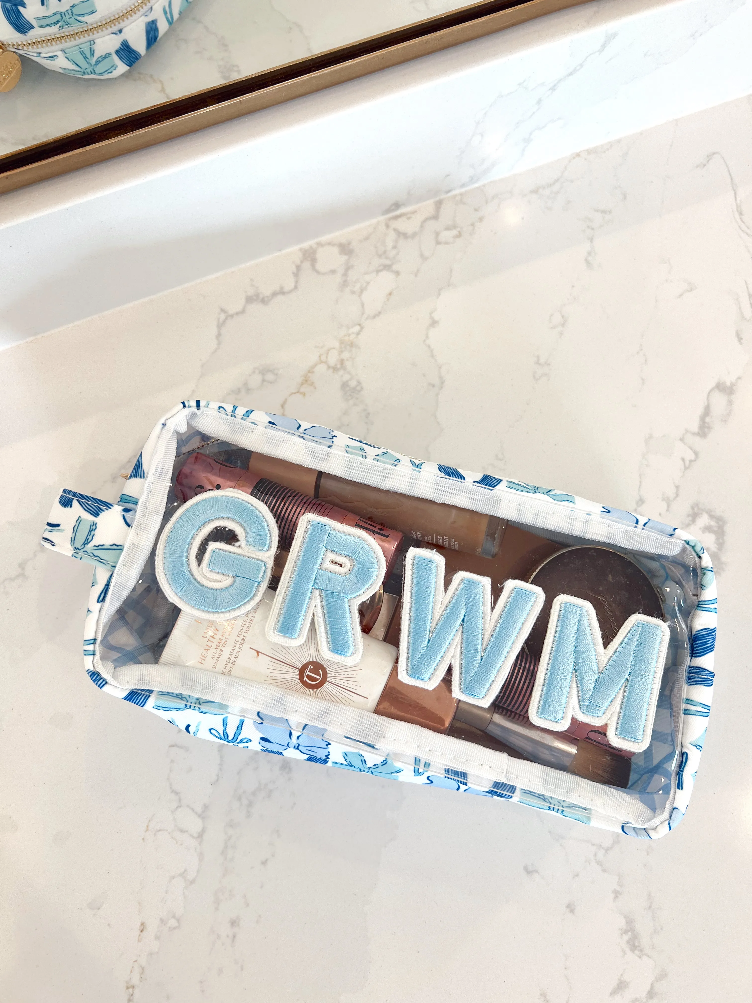 GRWM - Blue Bows Clear Large Makeup Bag