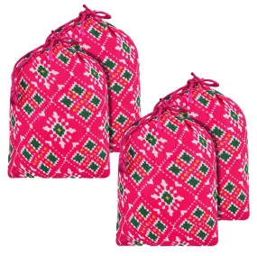 Heart Home Potli | Silk Wedding Potli | Drawstring Closure Potli | Wallet Potli | Christmas Gift Potli | Baby Shower Potli | Small-Patola-Print Potli | 5x7 Inch | Pack of 4 | Rani