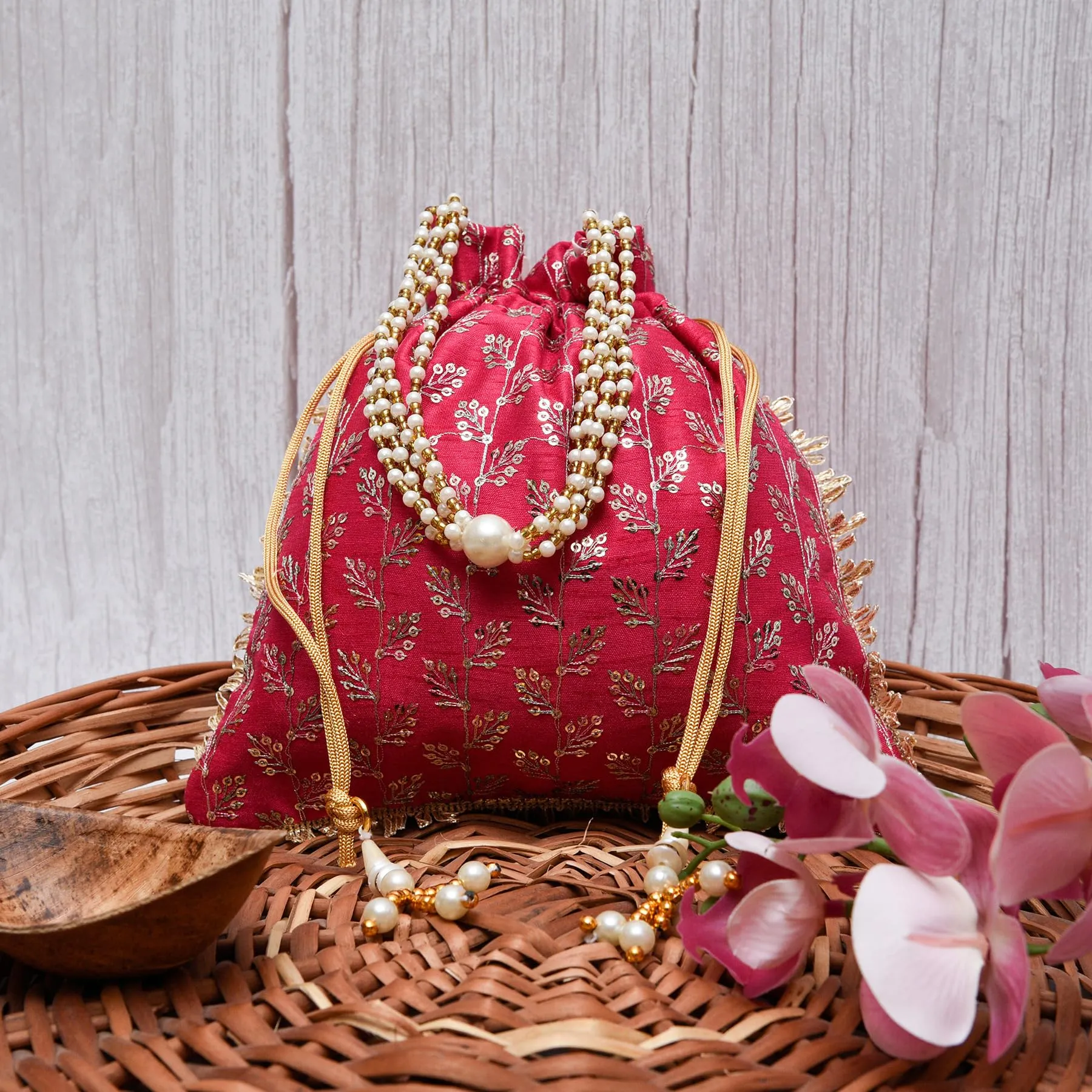 Heart Home Potli|Silk Wedding Potli|Drawstring Closure Potli|Wallet Potli|Christmas Gift Potli|Baby Shower Potli|Traditional Shagun Potli|Square Embroidery Potli|Pack of 3|Multi