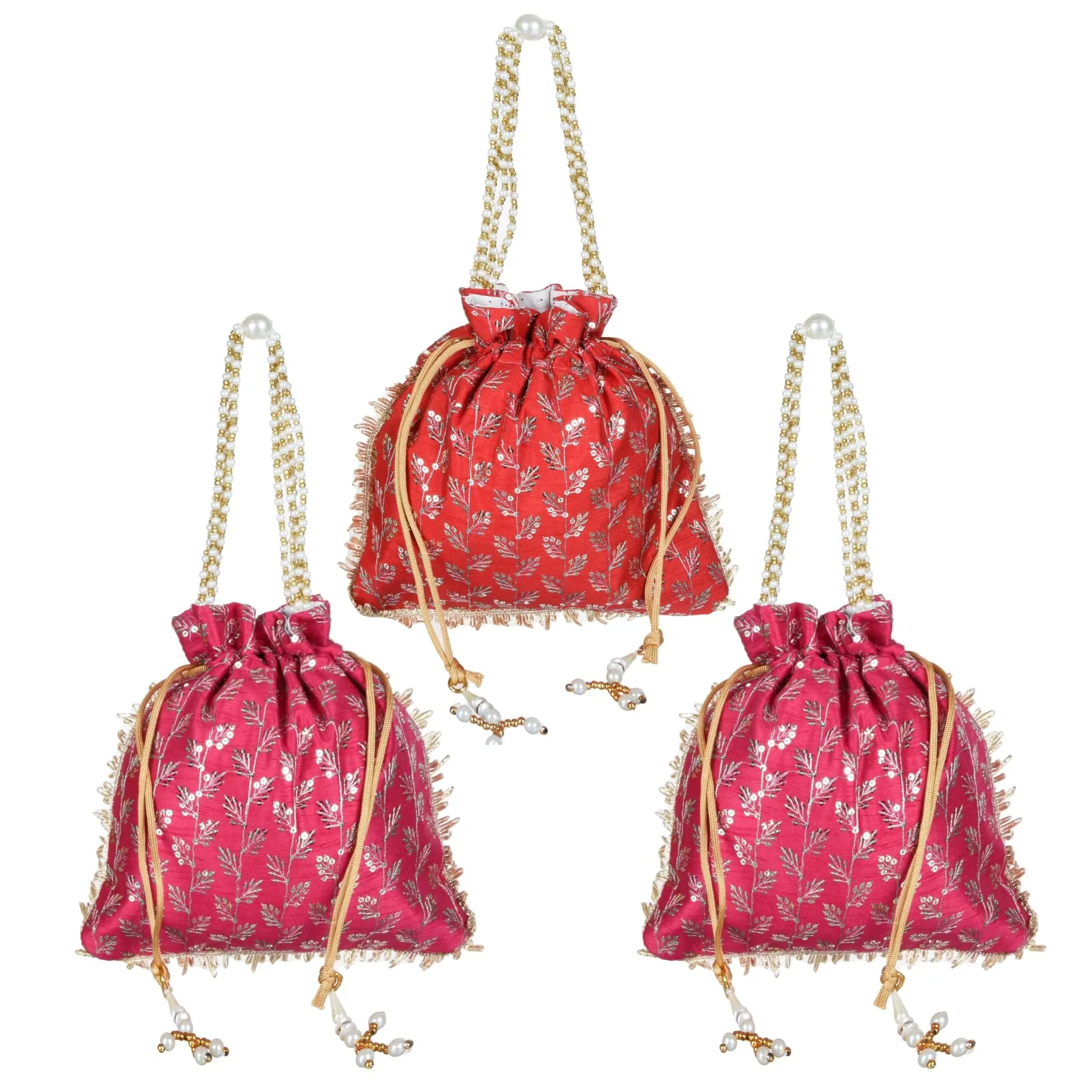 Heart Home Potli|Silk Wedding Potli|Drawstring Closure Potli|Wallet Potli|Christmas Gift Potli|Baby Shower Potli|Traditional Shagun Potli|Square Embroidery Potli|Pack of 3|Multi
