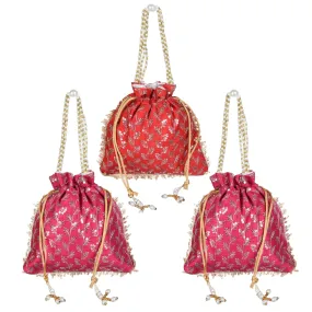 Heart Home Potli|Silk Wedding Potli|Drawstring Closure Potli|Wallet Potli|Christmas Gift Potli|Baby Shower Potli|Traditional Shagun Potli|Square Embroidery Potli|Pack of 3|Multi
