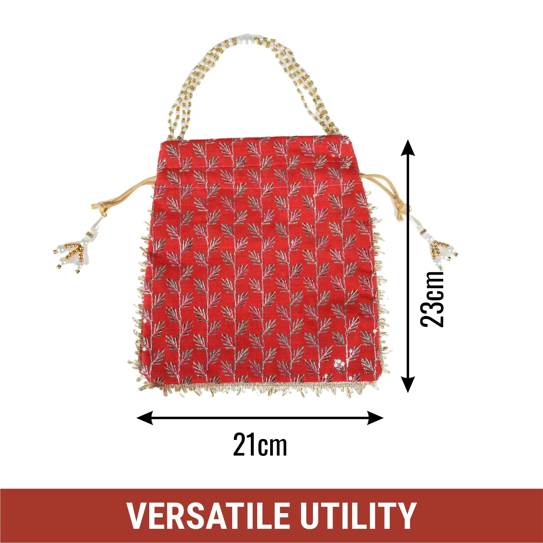 Heart Home Potli|Silk Wedding Potli|Drawstring Closure Potli|Wallet Potli|Christmas Gift Potli|Baby Shower Potli|Traditional Shagun Potli|Square Embroidery Potli|Pack of 3|Multi