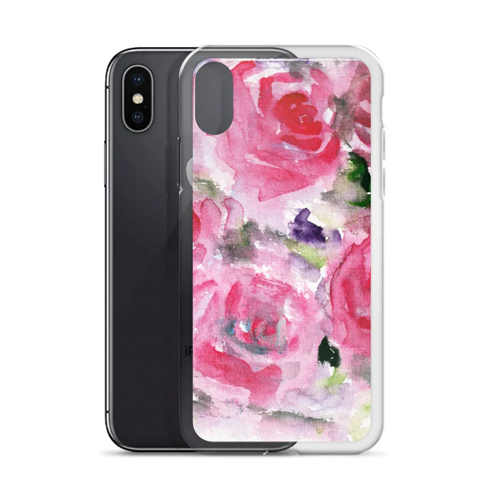 Hot Pink French Rose Phone Case, Floral Print iPhone X | XS | XR | XS Max | 8 | 8  | 7| 7  Case