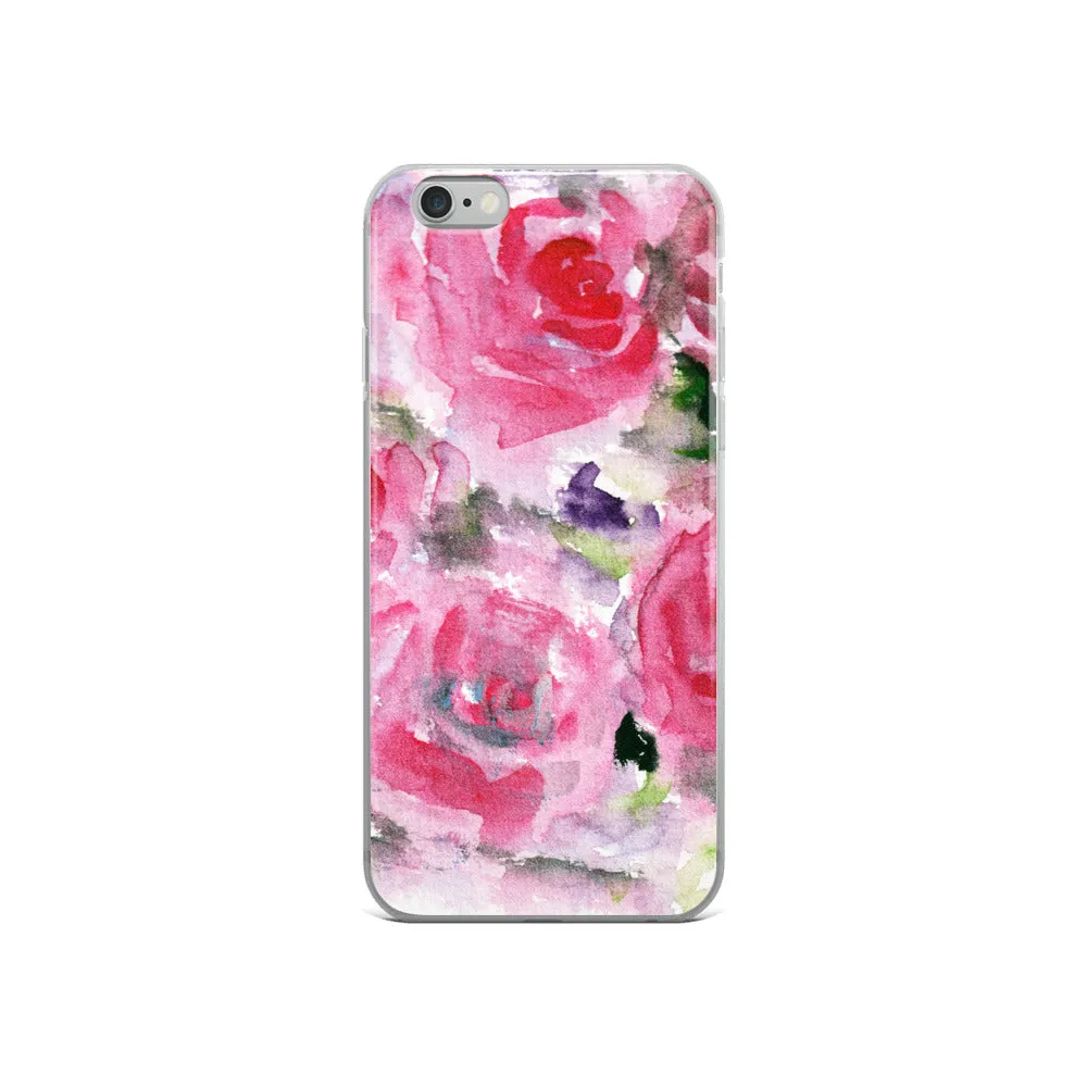 Hot Pink French Rose Phone Case, Floral Print iPhone X | XS | XR | XS Max | 8 | 8  | 7| 7  Case