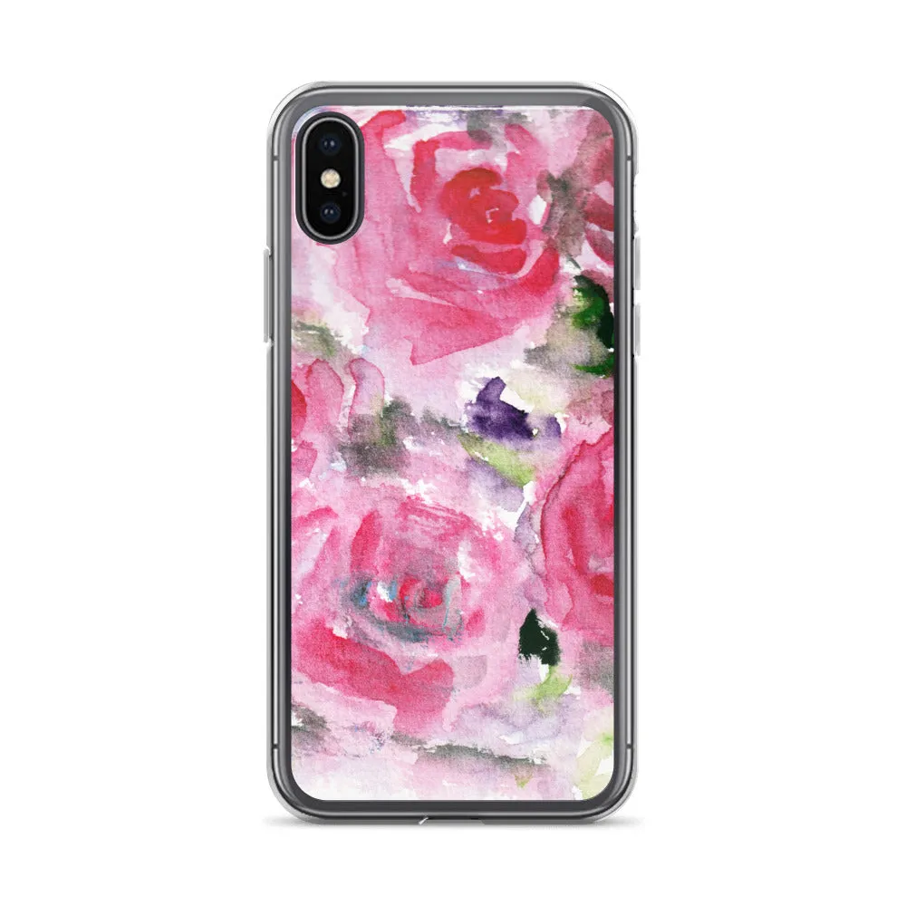 Hot Pink French Rose Phone Case, Floral Print iPhone X | XS | XR | XS Max | 8 | 8  | 7| 7  Case