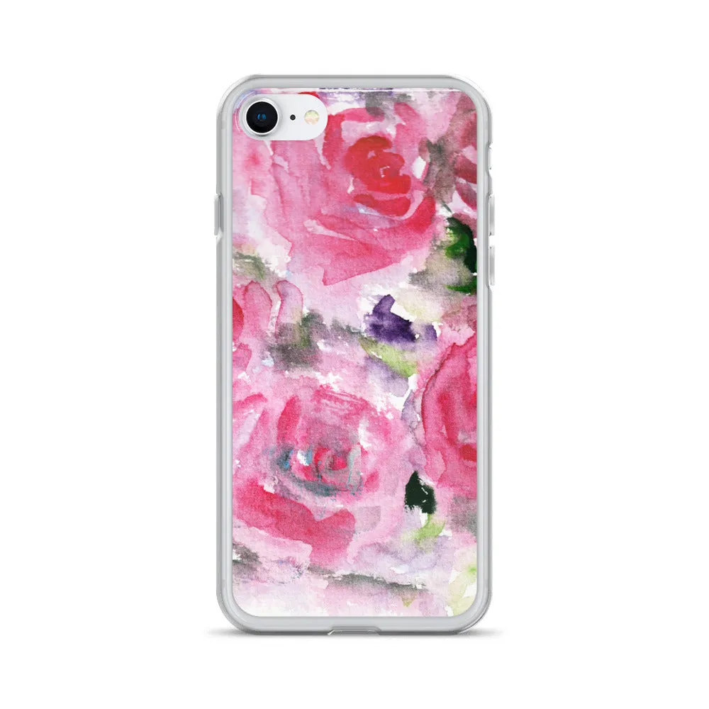 Hot Pink French Rose Phone Case, Floral Print iPhone X | XS | XR | XS Max | 8 | 8  | 7| 7  Case