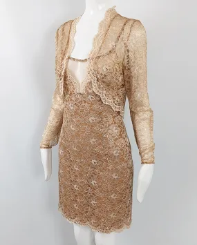 Jiki of Monte Carlo Vintage Sexy Tan Lace Dress & Shrug Ensemble