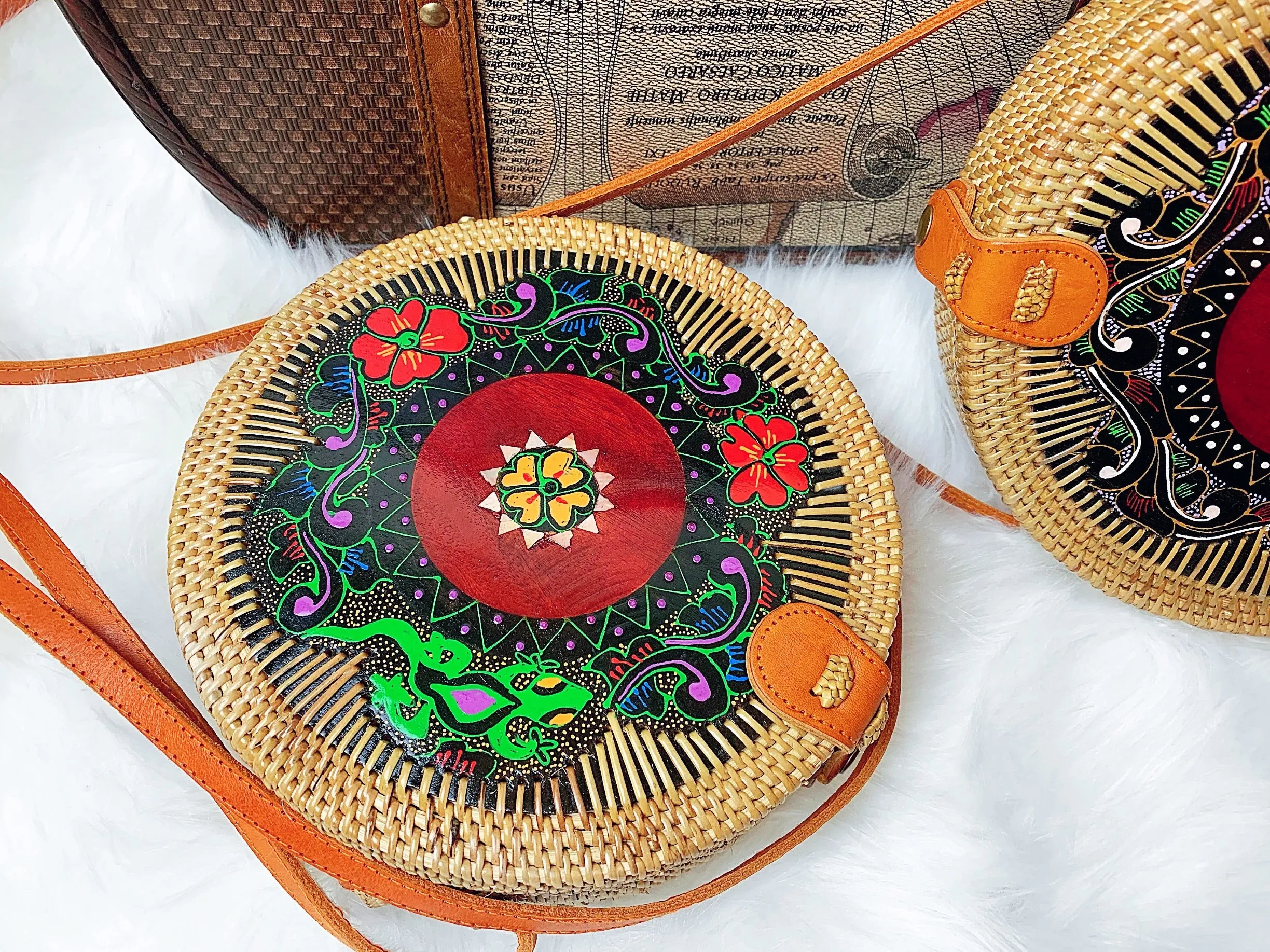 Jolie Fleur Handmade Carved Rattan Bag