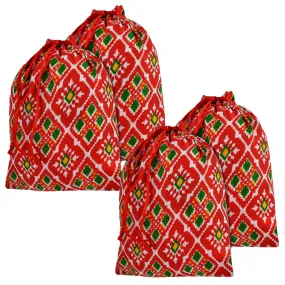 Kuber Industries Potli | Silk Wedding Potli | Drawstring Closure Potli | Wallet Potli | Christmas Gift Potli | Baby Shower Potli | Medium-Patola-Print Potli | 7x9 Inch | Pack of 4 | Red