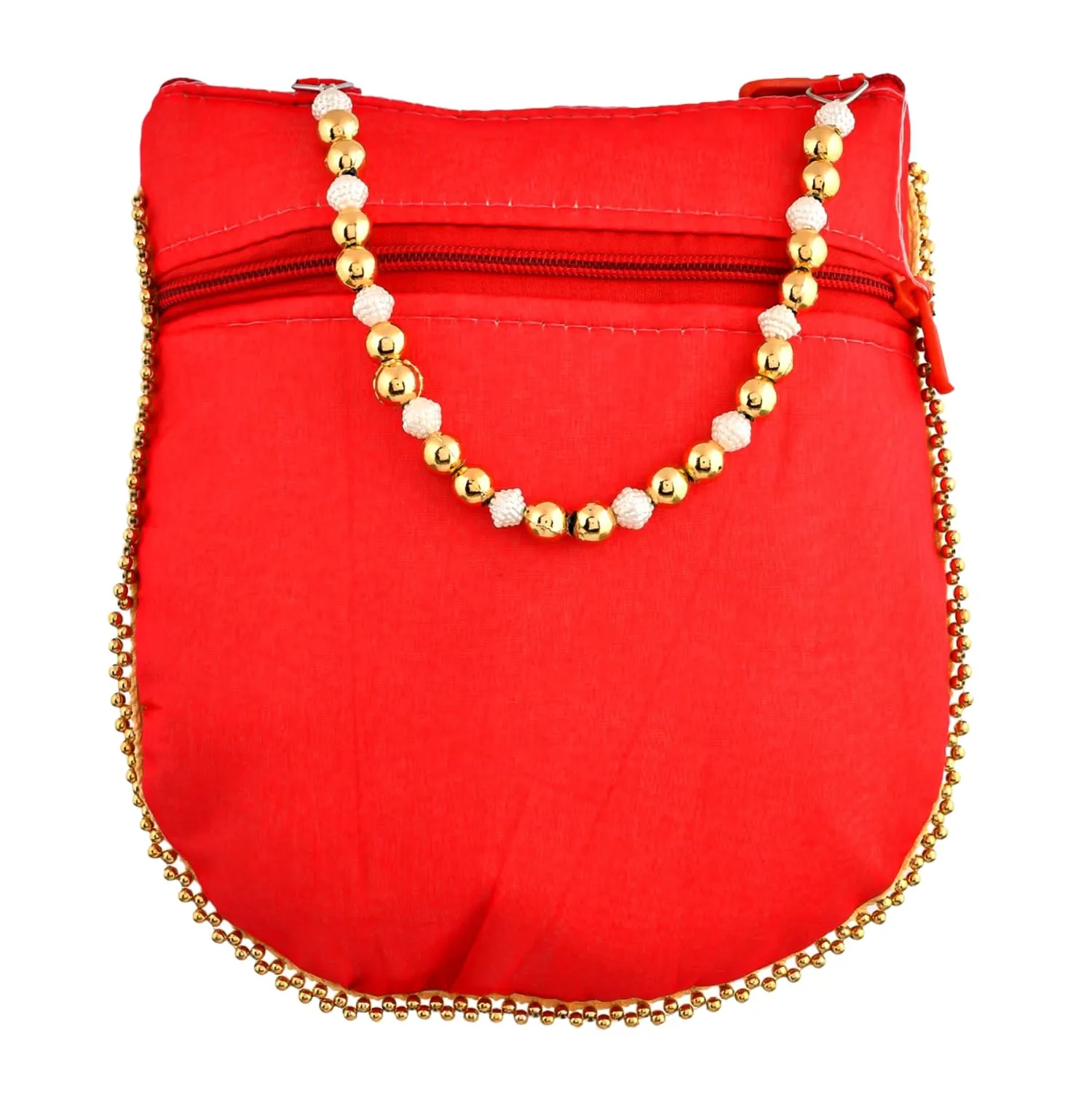 Kuber Industries Potli | Silk Wedding Potli | Wallet Potli | Christmas Gift Potli | Baby Shower Potli | Traditional Embroidery Potli | Shagun Potli | Double Handle Zip-Potli | Red