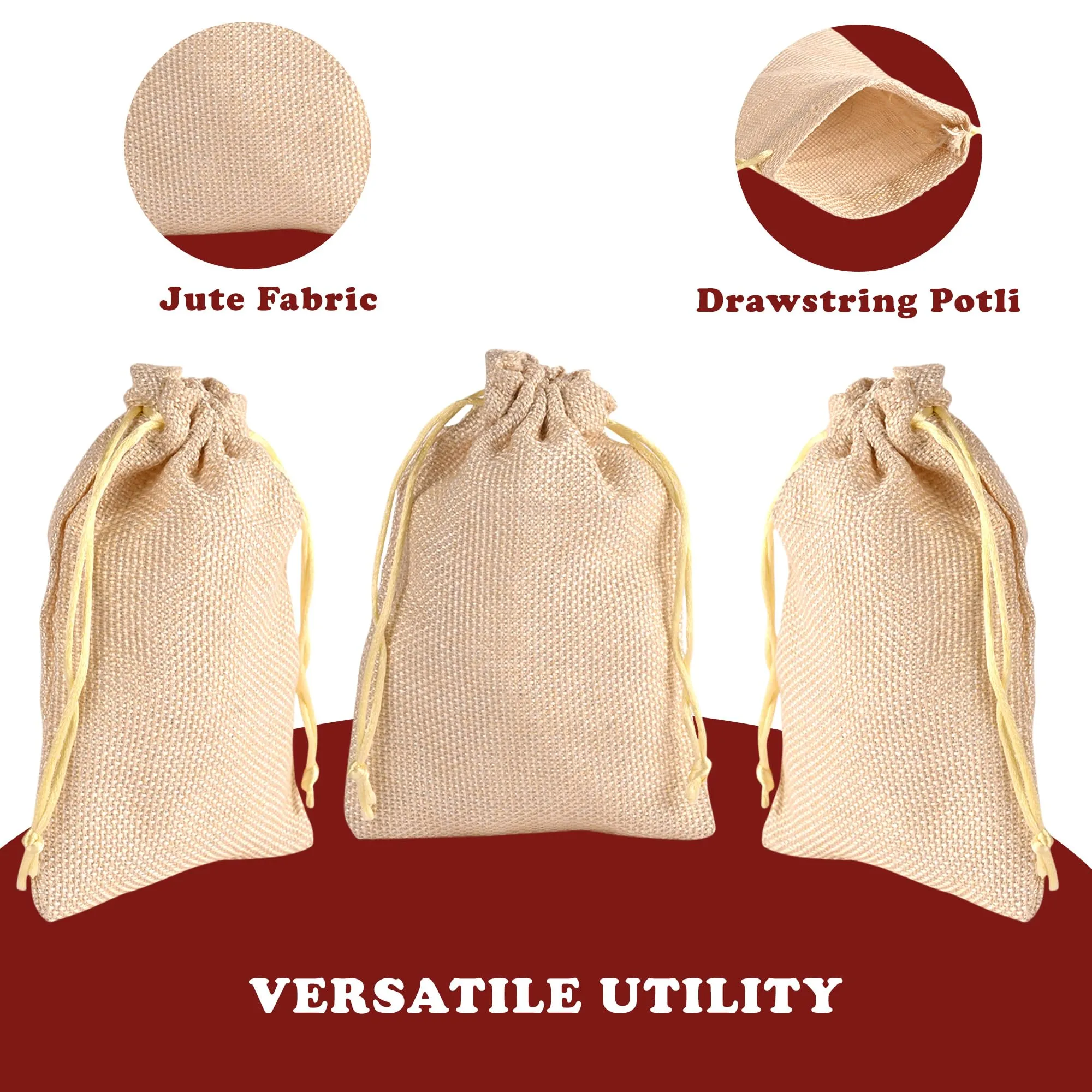 Kuber Industries Potli | Wedding Potli | Drawstring Closure Potli | Wallet Potli | Christmas Gift Potli | Baby Shower Potli | Traditional Shagun Potli | 7x9 Inch | Medium | Pack of 4 | Golden
