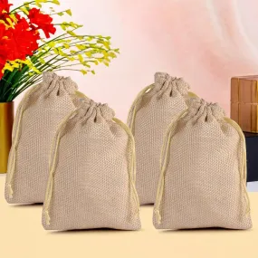 Kuber Industries Potli | Wedding Potli | Drawstring Closure Potli | Wallet Potli | Christmas Gift Potli | Baby Shower Potli | Traditional Shagun Potli | 9x12 Inch | Large | Pack of 4 | Golden