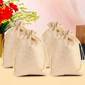 Kuber Industries Potli | Zari Wedding Potli | Drawstring Closure Potli | Wallet Potli | Christmas Gift Potli | Baby Shower Potli | Traditional Shagun Potli | 9x12 Inch | Large | Pack of 4 | Golden