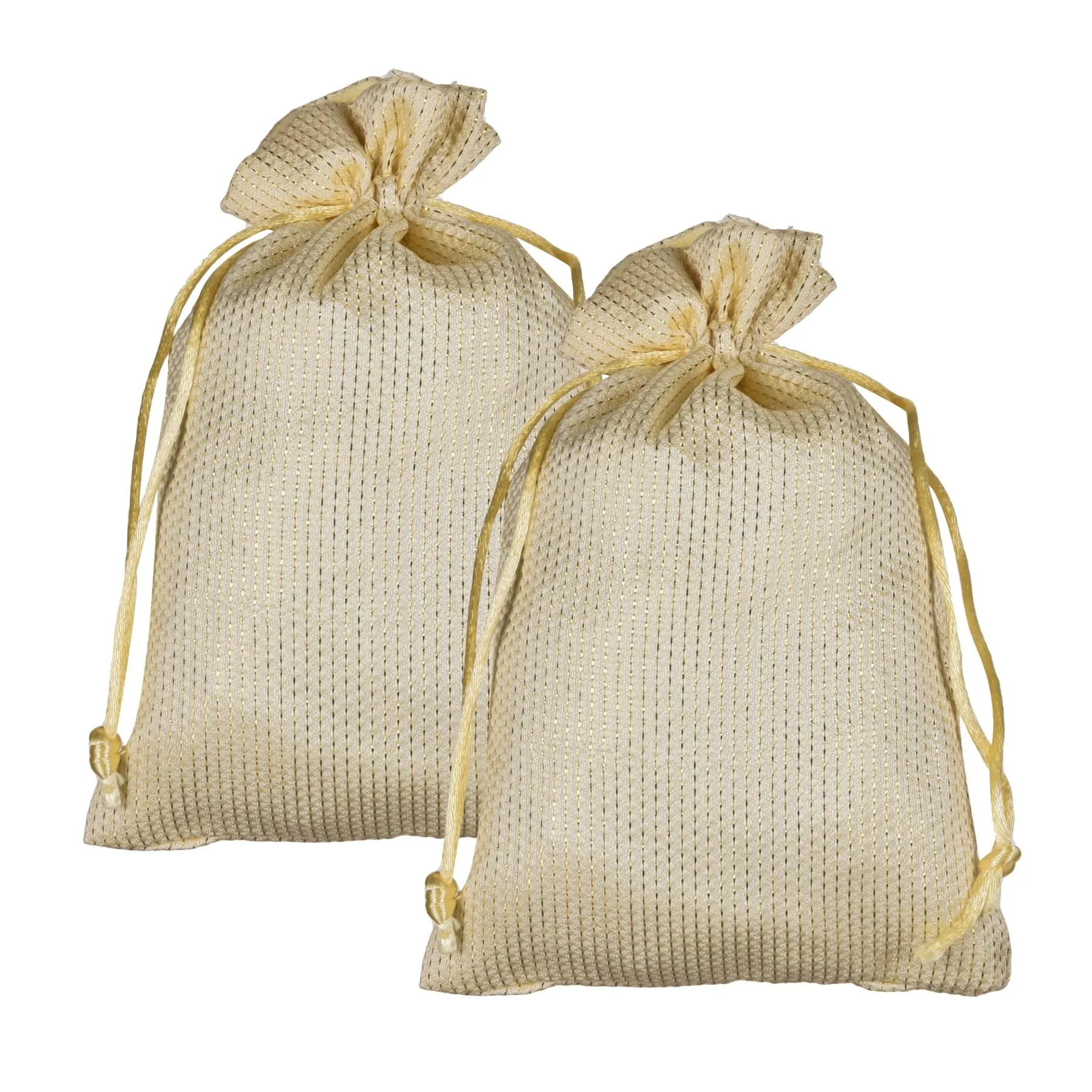 Kuber Industries Potli|Jari Silk Wedding Potli|Drawstring Closure Potli|Wallet Potli|Christmas Gift Potli|Baby Shower Potli|Traditional Shagun Potli|5x7 Inch|Small|Pack of 4|Cream