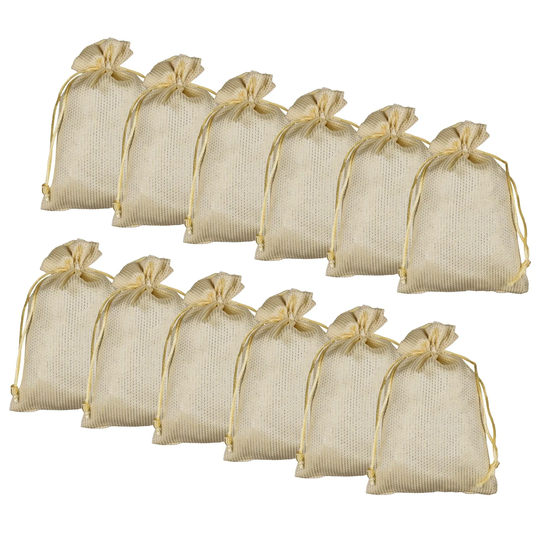 Kuber Industries Potli|Jari Silk Wedding Potli|Drawstring Closure Potli|Wallet Potli|Christmas Gift Potli|Baby Shower Potli|Traditional Shagun Potli|7x9 Inch|Medium|Pack of 12|Cream