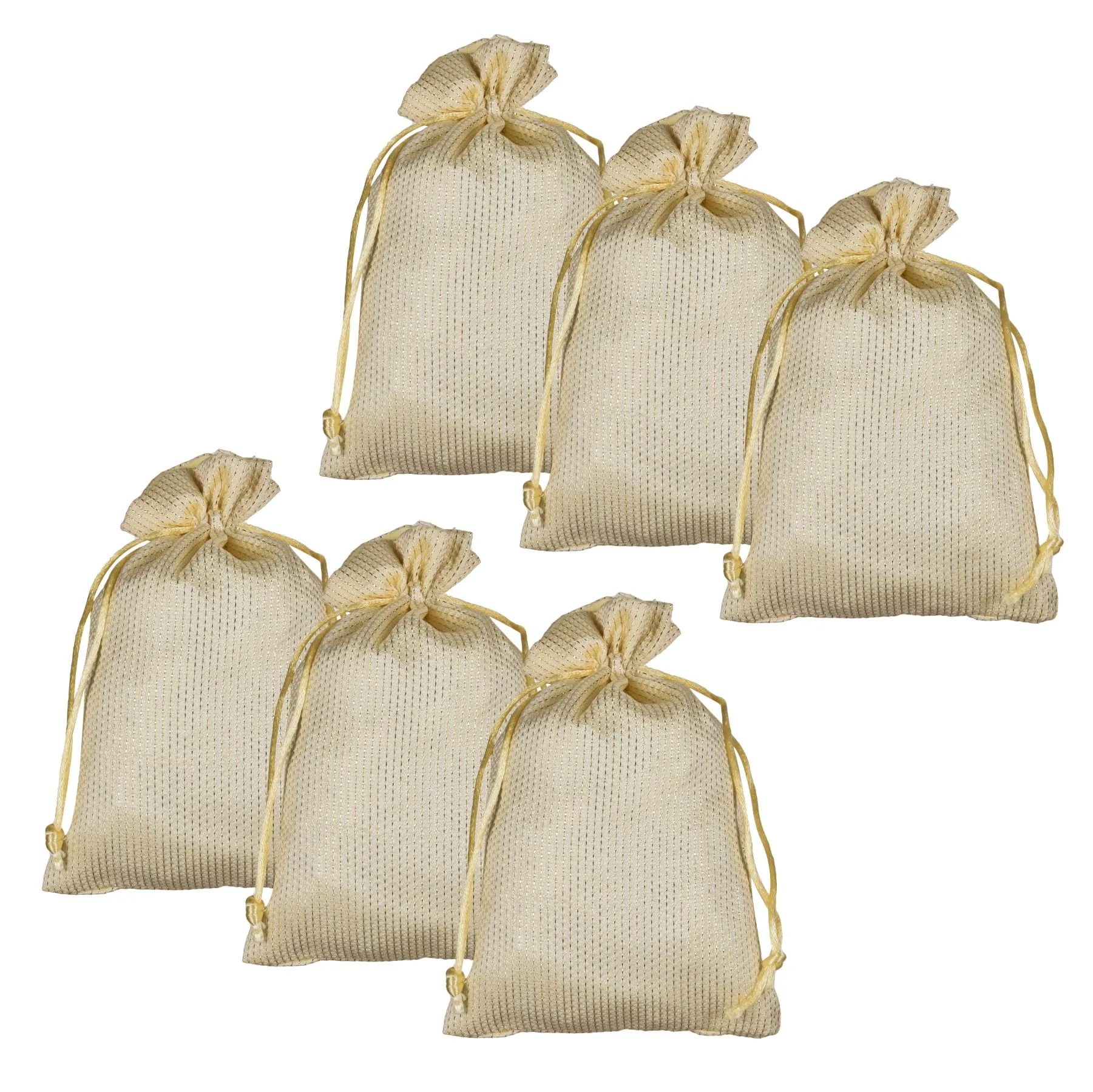 Kuber Industries Potli|Jari Silk Wedding Potli|Drawstring Closure Potli|Wallet Potli|Christmas Gift Potli|Baby Shower Potli|Traditional Shagun Potli|9x12 Inch|Large|Pack of 6|Cream