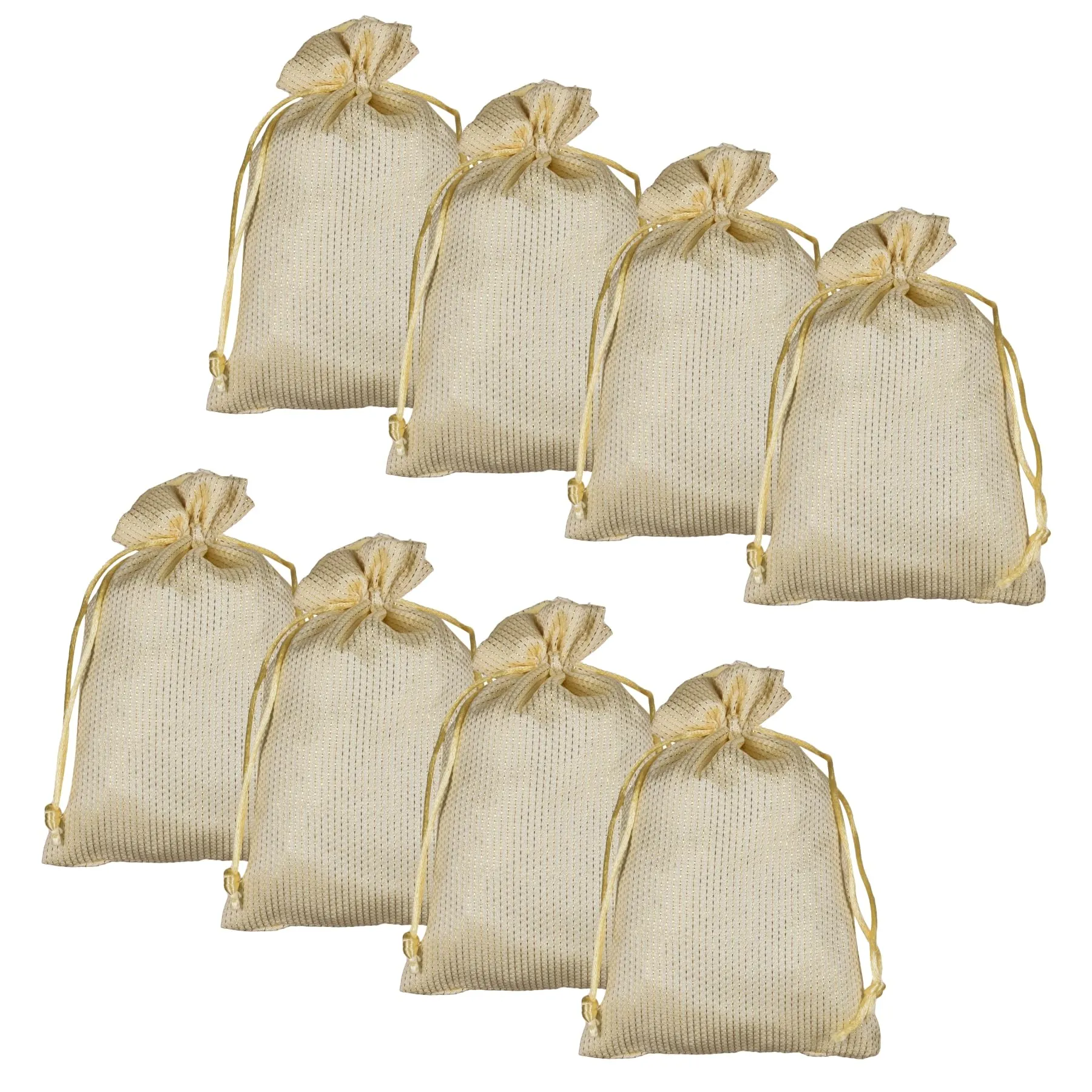 Kuber Industries Potli|Jari Silk Wedding Potli|Drawstring Closure Potli|Wallet Potli|Christmas Gift Potli|Baby Shower Potli|Traditional Shagun Potli|9x12 Inch|Large|Pack of 8|Cream