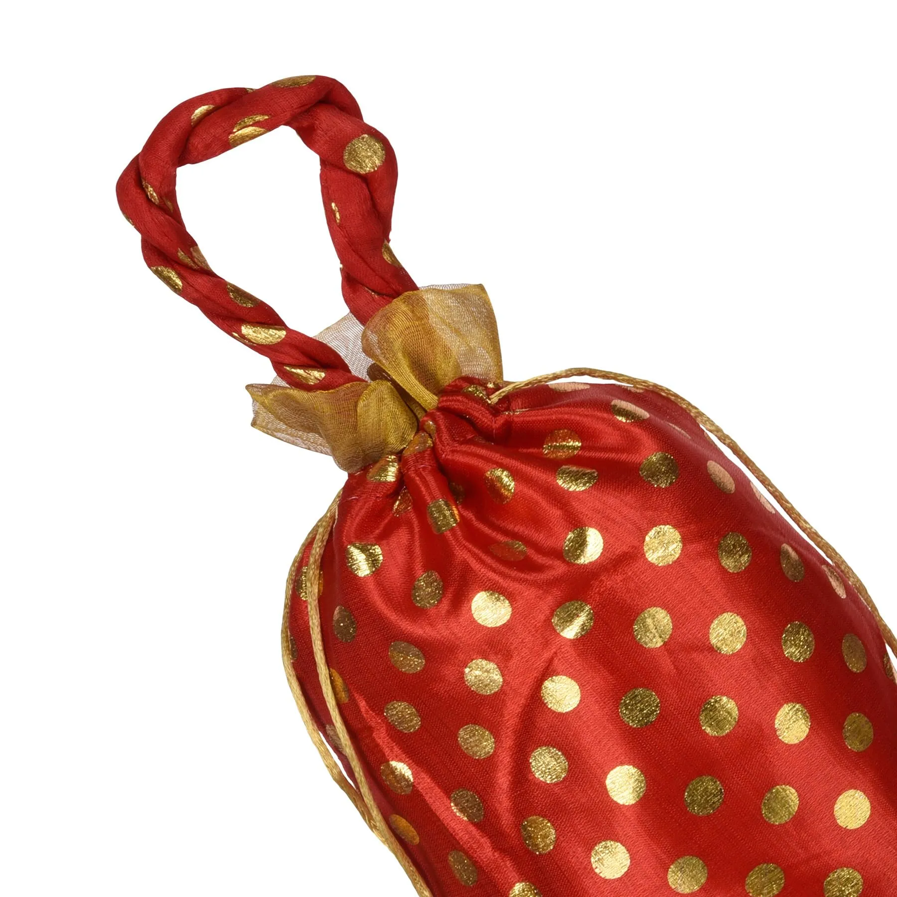Kuber Industries Potli|Round Wedding Potli|Silk Drawstring Potli|Wallet Potli with Handle|Christmas Gift Potli|Baby Shower Potli|Traditional Shagun Potli|Golden Dot-Potli|Pack of 8|Red
