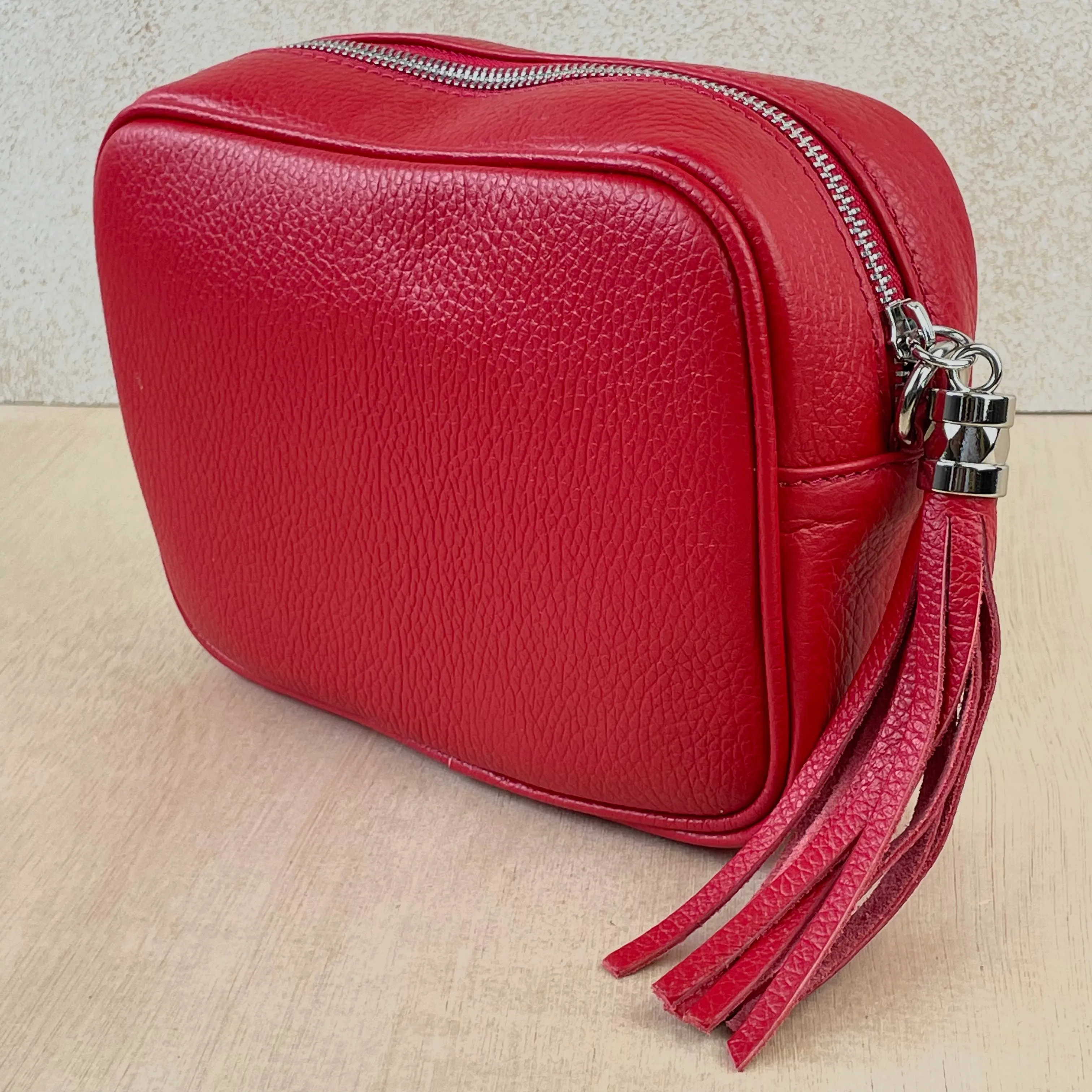 Leather Crossbody Camera Bag - Red