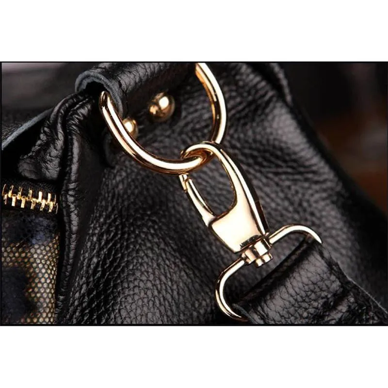 Leopard Luxe Designer Leather Boston Shoulder Bag
