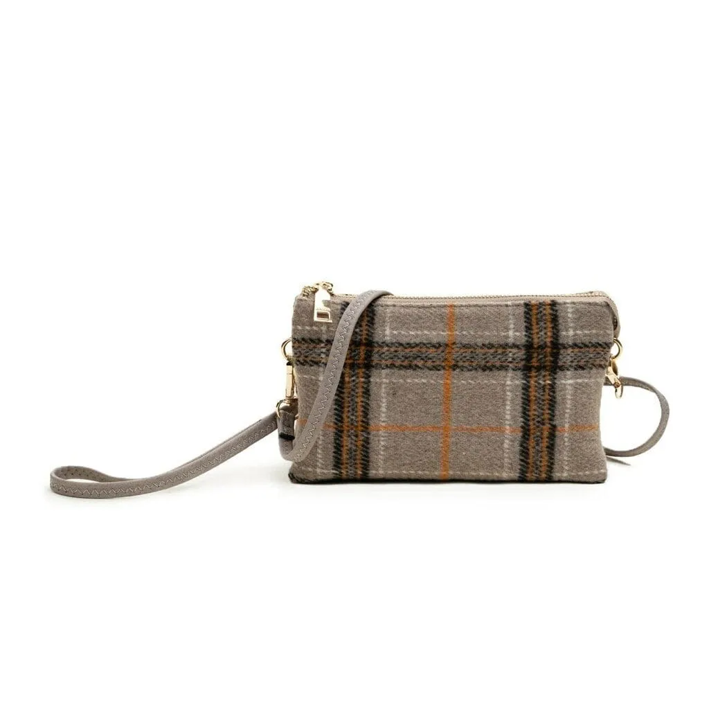 M013PLD Riley Plaid 3 Compartment Crossbody/Wristlet