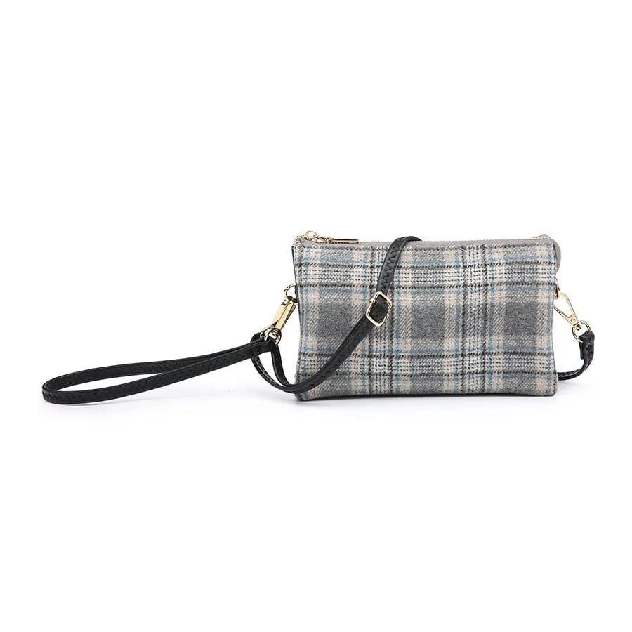 M013PLD Riley Plaid 3 Compartment Crossbody/Wristlet
