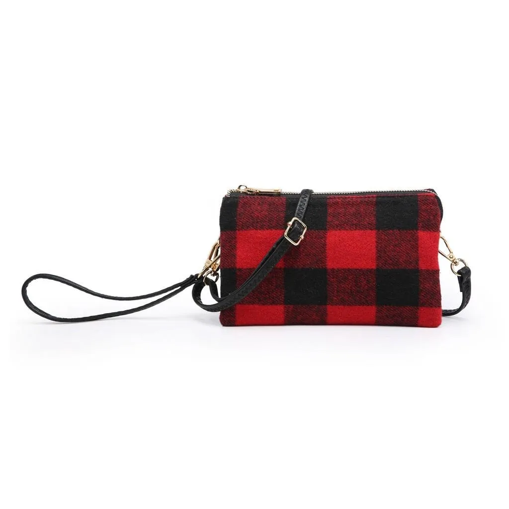 M013PLD Riley Plaid 3 Compartment Crossbody/Wristlet